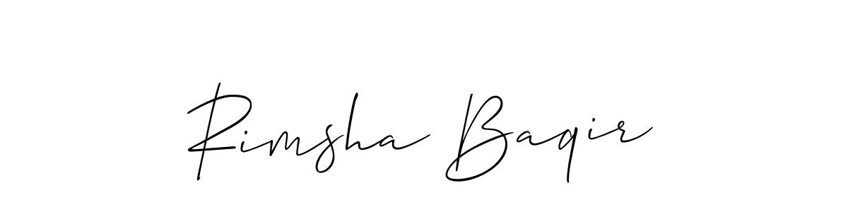 The best way (Allison_Script) to make a short signature is to pick only two or three words in your name. The name Rimsha Baqir include a total of six letters. For converting this name. Rimsha Baqir signature style 2 images and pictures png