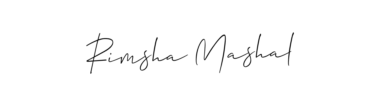 The best way (Allison_Script) to make a short signature is to pick only two or three words in your name. The name Rimsha Mashal include a total of six letters. For converting this name. Rimsha Mashal signature style 2 images and pictures png