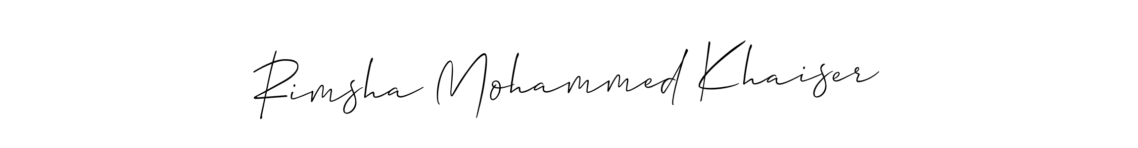 Make a short Rimsha Mohammed Khaiser signature style. Manage your documents anywhere anytime using Allison_Script. Create and add eSignatures, submit forms, share and send files easily. Rimsha Mohammed Khaiser signature style 2 images and pictures png