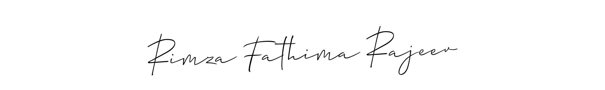 Also You can easily find your signature by using the search form. We will create Rimza Fathima Rajeev name handwritten signature images for you free of cost using Allison_Script sign style. Rimza Fathima Rajeev signature style 2 images and pictures png