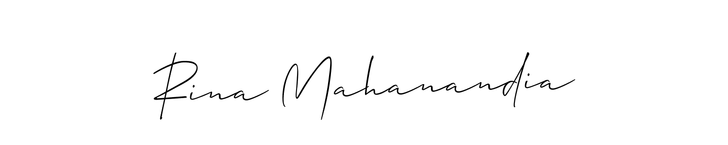 How to make Rina Mahanandia name signature. Use Allison_Script style for creating short signs online. This is the latest handwritten sign. Rina Mahanandia signature style 2 images and pictures png