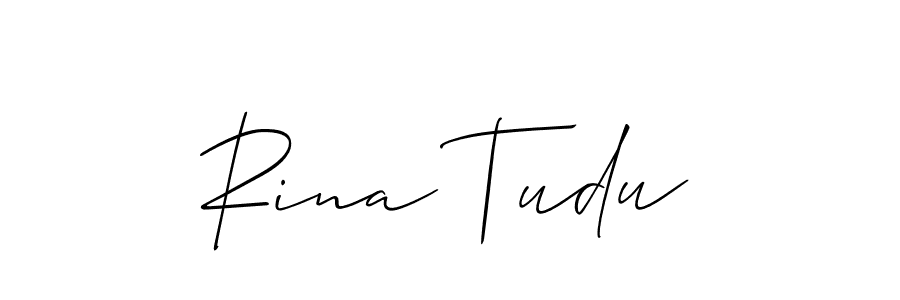 The best way (Allison_Script) to make a short signature is to pick only two or three words in your name. The name Rina Tudu include a total of six letters. For converting this name. Rina Tudu signature style 2 images and pictures png