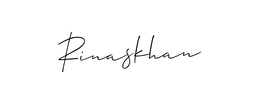 Use a signature maker to create a handwritten signature online. With this signature software, you can design (Allison_Script) your own signature for name Rinaskhan. Rinaskhan signature style 2 images and pictures png