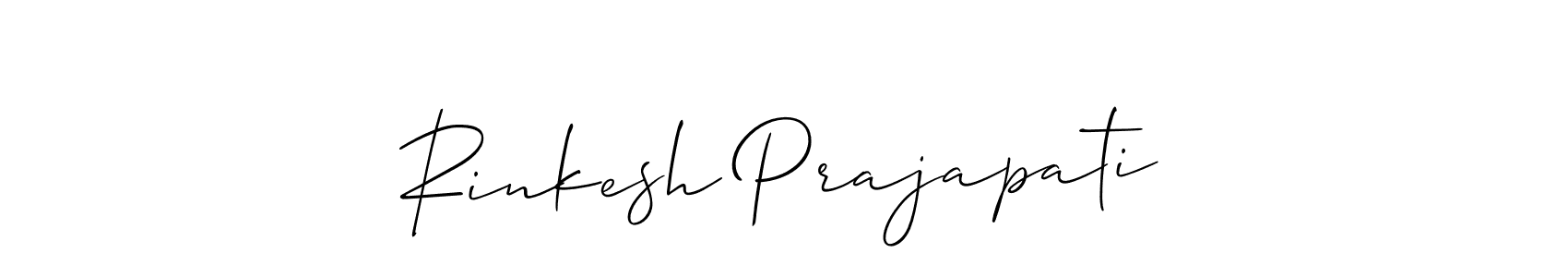 Also we have Rinkesh Prajapati name is the best signature style. Create professional handwritten signature collection using Allison_Script autograph style. Rinkesh Prajapati signature style 2 images and pictures png