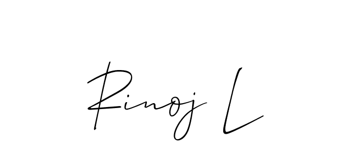 Allison_Script is a professional signature style that is perfect for those who want to add a touch of class to their signature. It is also a great choice for those who want to make their signature more unique. Get Rinoj L name to fancy signature for free. Rinoj L signature style 2 images and pictures png