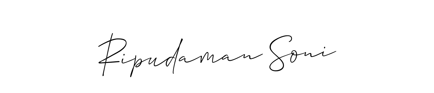 The best way (Allison_Script) to make a short signature is to pick only two or three words in your name. The name Ripudaman Soni include a total of six letters. For converting this name. Ripudaman Soni signature style 2 images and pictures png