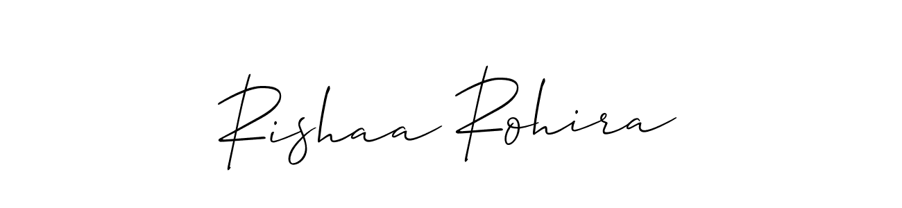 How to make Rishaa Rohira name signature. Use Allison_Script style for creating short signs online. This is the latest handwritten sign. Rishaa Rohira signature style 2 images and pictures png