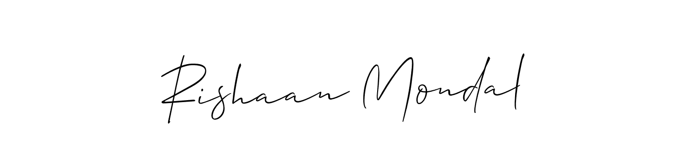 Allison_Script is a professional signature style that is perfect for those who want to add a touch of class to their signature. It is also a great choice for those who want to make their signature more unique. Get Rishaan Mondal name to fancy signature for free. Rishaan Mondal signature style 2 images and pictures png