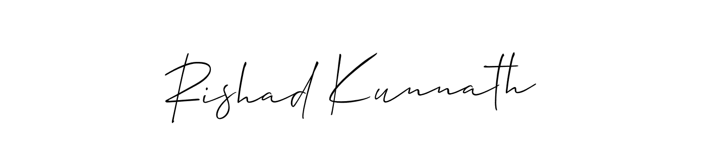 Use a signature maker to create a handwritten signature online. With this signature software, you can design (Allison_Script) your own signature for name Rishad Kunnath. Rishad Kunnath signature style 2 images and pictures png