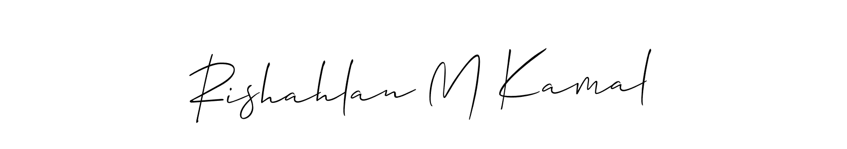 You should practise on your own different ways (Allison_Script) to write your name (Rishahlan M Kamal) in signature. don't let someone else do it for you. Rishahlan M Kamal signature style 2 images and pictures png