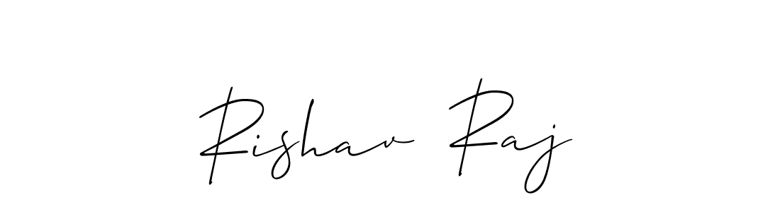 The best way (Allison_Script) to make a short signature is to pick only two or three words in your name. The name Rishav  Raj include a total of six letters. For converting this name. Rishav  Raj signature style 2 images and pictures png