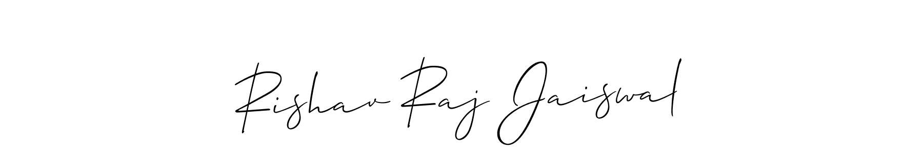 How to make Rishav Raj Jaiswal name signature. Use Allison_Script style for creating short signs online. This is the latest handwritten sign. Rishav Raj Jaiswal signature style 2 images and pictures png