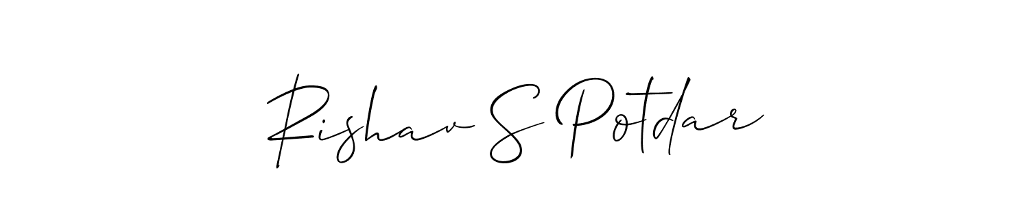 Allison_Script is a professional signature style that is perfect for those who want to add a touch of class to their signature. It is also a great choice for those who want to make their signature more unique. Get Rishav S Potdar name to fancy signature for free. Rishav S Potdar signature style 2 images and pictures png