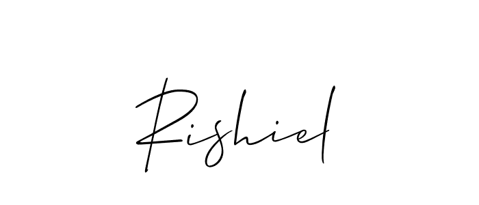 The best way (Allison_Script) to make a short signature is to pick only two or three words in your name. The name Rishiel include a total of six letters. For converting this name. Rishiel signature style 2 images and pictures png