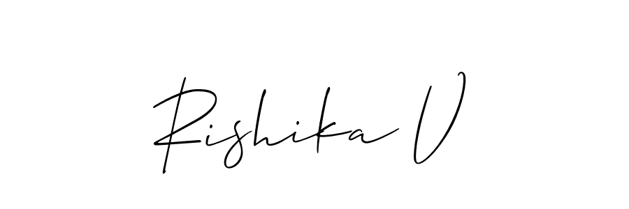 How to make Rishika V signature? Allison_Script is a professional autograph style. Create handwritten signature for Rishika V name. Rishika V signature style 2 images and pictures png