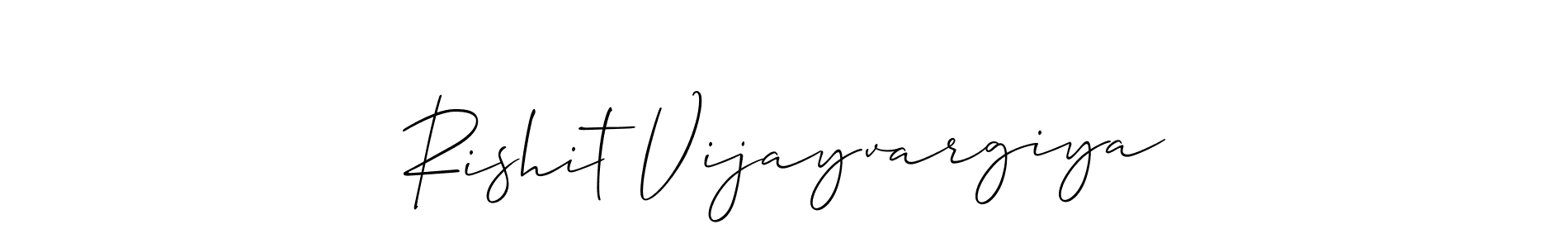 How to make Rishit Vijayvargiya name signature. Use Allison_Script style for creating short signs online. This is the latest handwritten sign. Rishit Vijayvargiya signature style 2 images and pictures png