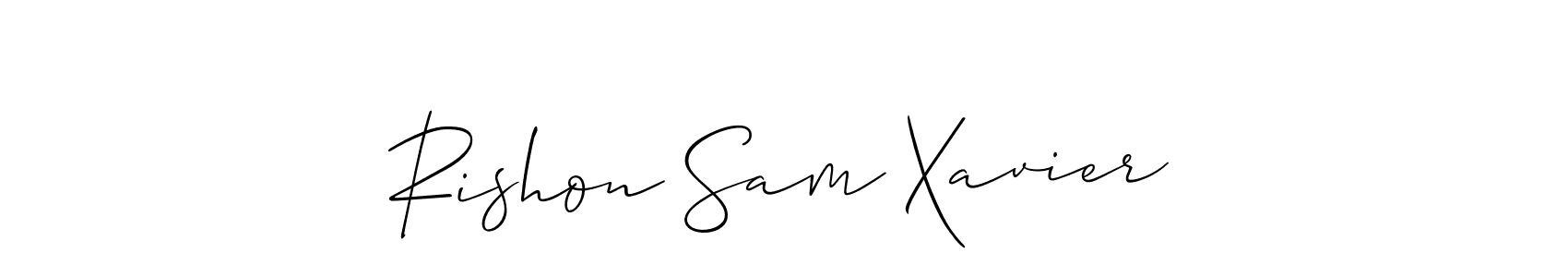 Also You can easily find your signature by using the search form. We will create Rishon Sam Xavier name handwritten signature images for you free of cost using Allison_Script sign style. Rishon Sam Xavier signature style 2 images and pictures png