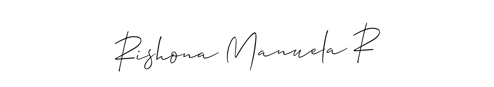 Also You can easily find your signature by using the search form. We will create Rishona Manuela R name handwritten signature images for you free of cost using Allison_Script sign style. Rishona Manuela R signature style 2 images and pictures png