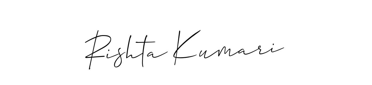 It looks lik you need a new signature style for name Rishta Kumari. Design unique handwritten (Allison_Script) signature with our free signature maker in just a few clicks. Rishta Kumari signature style 2 images and pictures png