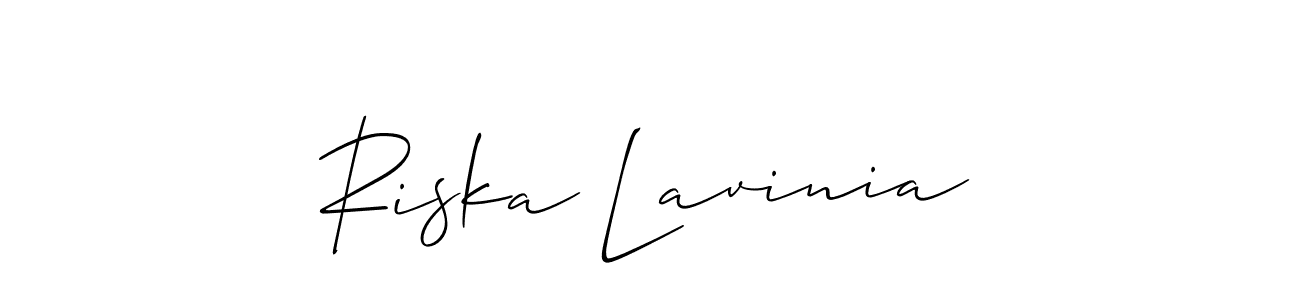 Make a beautiful signature design for name Riska Lavinia. With this signature (Allison_Script) style, you can create a handwritten signature for free. Riska Lavinia signature style 2 images and pictures png
