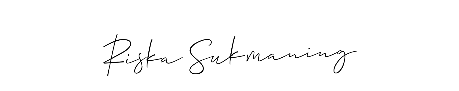 Allison_Script is a professional signature style that is perfect for those who want to add a touch of class to their signature. It is also a great choice for those who want to make their signature more unique. Get Riska Sukmaning name to fancy signature for free. Riska Sukmaning signature style 2 images and pictures png