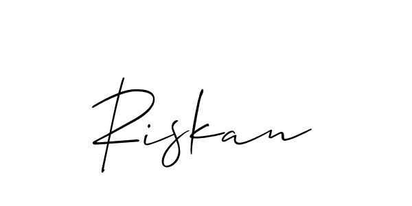 Use a signature maker to create a handwritten signature online. With this signature software, you can design (Allison_Script) your own signature for name Riskan. Riskan signature style 2 images and pictures png