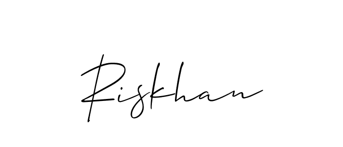 The best way (Allison_Script) to make a short signature is to pick only two or three words in your name. The name Riskhan include a total of six letters. For converting this name. Riskhan signature style 2 images and pictures png