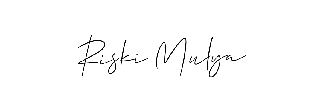 The best way (Allison_Script) to make a short signature is to pick only two or three words in your name. The name Riski Mulya include a total of six letters. For converting this name. Riski Mulya signature style 2 images and pictures png