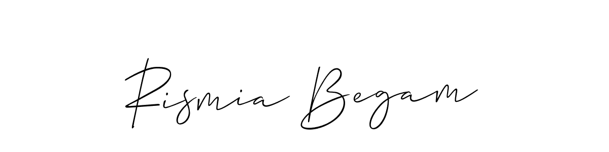 The best way (Allison_Script) to make a short signature is to pick only two or three words in your name. The name Rismia Begam include a total of six letters. For converting this name. Rismia Begam signature style 2 images and pictures png