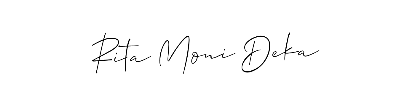 The best way (Allison_Script) to make a short signature is to pick only two or three words in your name. The name Rita Moni Deka include a total of six letters. For converting this name. Rita Moni Deka signature style 2 images and pictures png