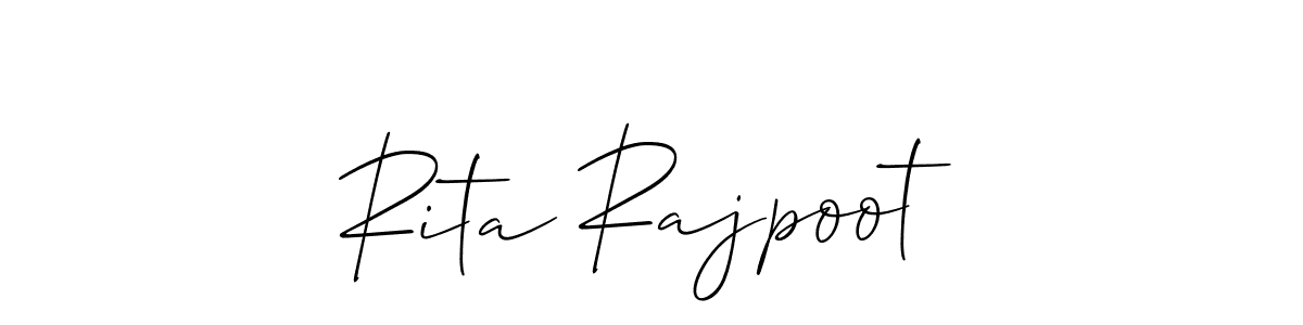 The best way (Allison_Script) to make a short signature is to pick only two or three words in your name. The name Rita Rajpoot include a total of six letters. For converting this name. Rita Rajpoot signature style 2 images and pictures png