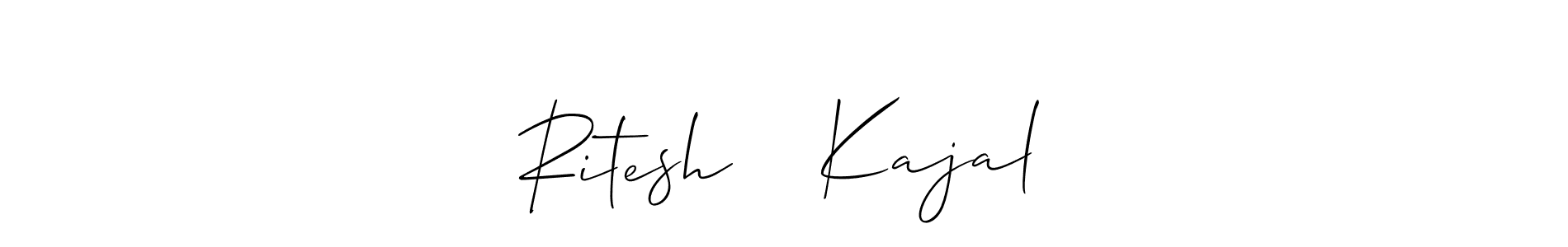 Also we have Ritesh ♥️ Kajal name is the best signature style. Create professional handwritten signature collection using Allison_Script autograph style. Ritesh ♥️ Kajal signature style 2 images and pictures png