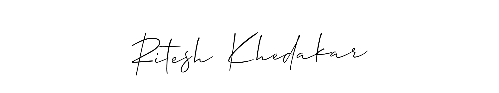 Also You can easily find your signature by using the search form. We will create Ritesh  Khedakar name handwritten signature images for you free of cost using Allison_Script sign style. Ritesh  Khedakar signature style 2 images and pictures png