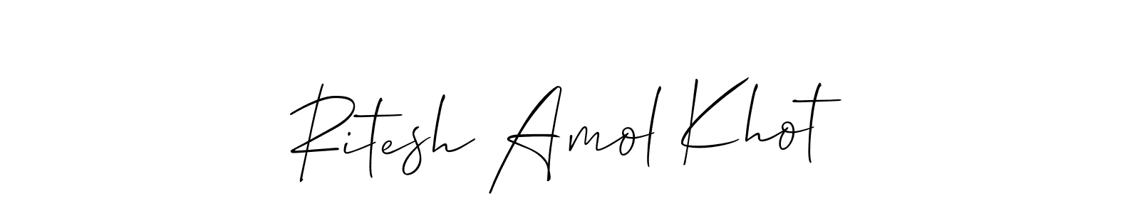 The best way (Allison_Script) to make a short signature is to pick only two or three words in your name. The name Ritesh Amol Khot include a total of six letters. For converting this name. Ritesh Amol Khot signature style 2 images and pictures png