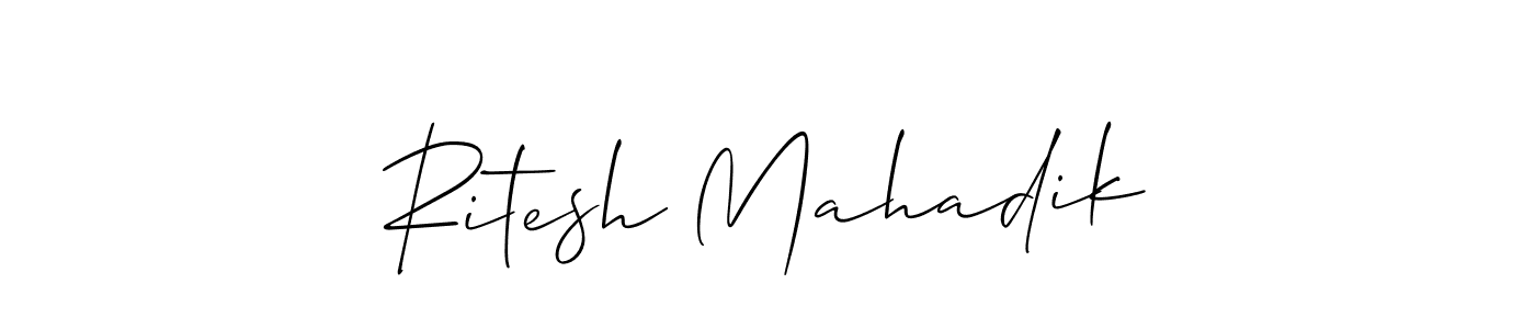 You should practise on your own different ways (Allison_Script) to write your name (Ritesh Mahadik) in signature. don't let someone else do it for you. Ritesh Mahadik signature style 2 images and pictures png
