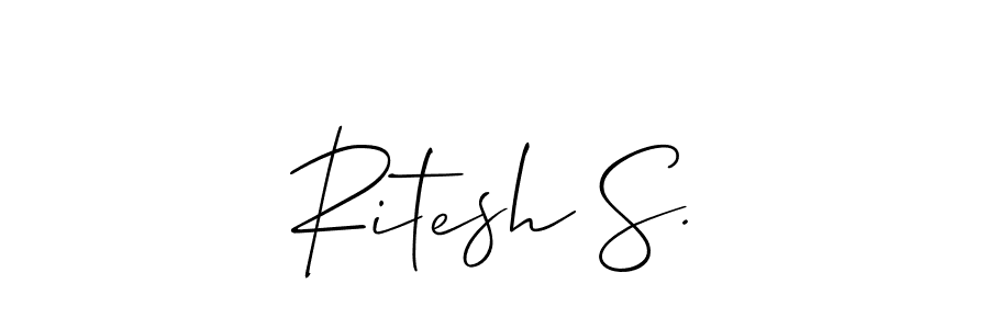 The best way (Allison_Script) to make a short signature is to pick only two or three words in your name. The name Ritesh S. include a total of six letters. For converting this name. Ritesh S. signature style 2 images and pictures png