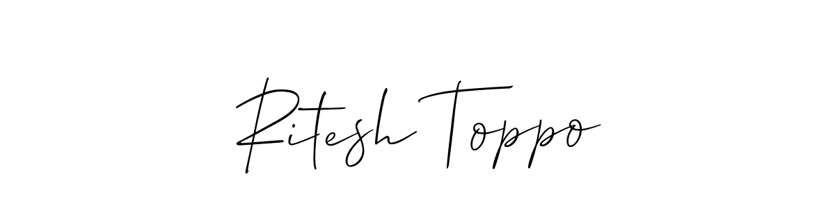 This is the best signature style for the Ritesh Toppo name. Also you like these signature font (Allison_Script). Mix name signature. Ritesh Toppo signature style 2 images and pictures png