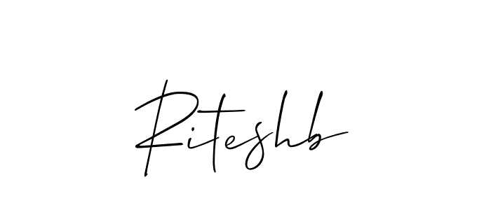 The best way (Allison_Script) to make a short signature is to pick only two or three words in your name. The name Riteshb include a total of six letters. For converting this name. Riteshb signature style 2 images and pictures png