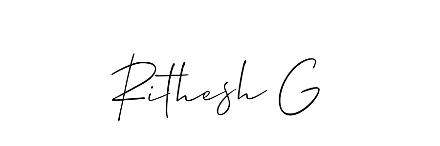 if you are searching for the best signature style for your name Rithesh G. so please give up your signature search. here we have designed multiple signature styles  using Allison_Script. Rithesh G signature style 2 images and pictures png
