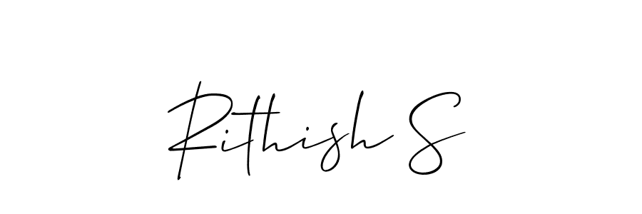 The best way (Allison_Script) to make a short signature is to pick only two or three words in your name. The name Rithish S include a total of six letters. For converting this name. Rithish S signature style 2 images and pictures png