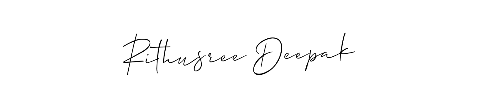 Allison_Script is a professional signature style that is perfect for those who want to add a touch of class to their signature. It is also a great choice for those who want to make their signature more unique. Get Rithusree Deepak name to fancy signature for free. Rithusree Deepak signature style 2 images and pictures png