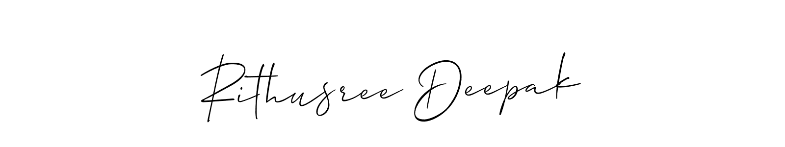 Allison_Script is a professional signature style that is perfect for those who want to add a touch of class to their signature. It is also a great choice for those who want to make their signature more unique. Get Rithusree Deepak name to fancy signature for free. Rithusree Deepak signature style 2 images and pictures png