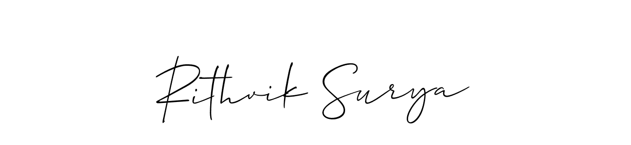 Make a beautiful signature design for name Rithvik Surya. With this signature (Allison_Script) style, you can create a handwritten signature for free. Rithvik Surya signature style 2 images and pictures png