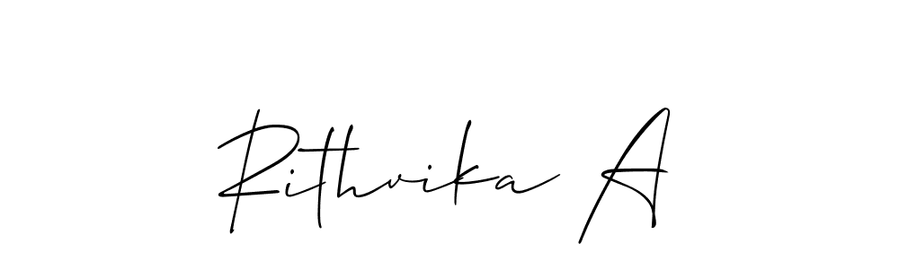 How to make Rithvika A name signature. Use Allison_Script style for creating short signs online. This is the latest handwritten sign. Rithvika A signature style 2 images and pictures png