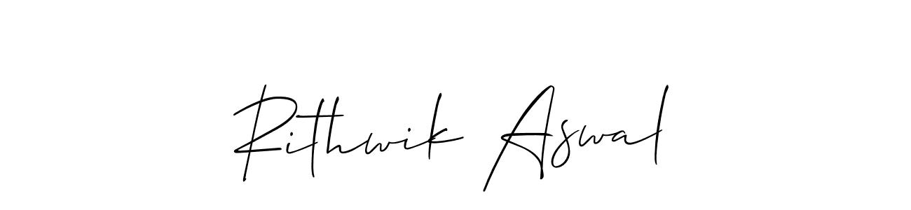 The best way (Allison_Script) to make a short signature is to pick only two or three words in your name. The name Rithwik Aswal include a total of six letters. For converting this name. Rithwik Aswal signature style 2 images and pictures png