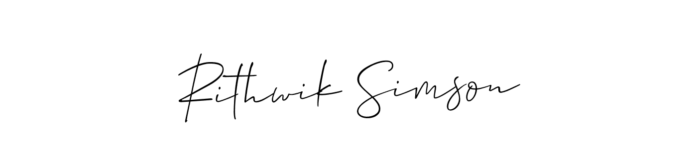 Allison_Script is a professional signature style that is perfect for those who want to add a touch of class to their signature. It is also a great choice for those who want to make their signature more unique. Get Rithwik Simson name to fancy signature for free. Rithwik Simson signature style 2 images and pictures png