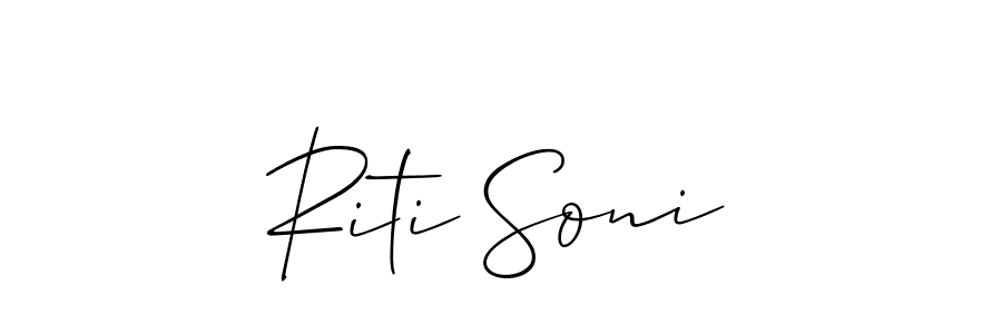 Design your own signature with our free online signature maker. With this signature software, you can create a handwritten (Allison_Script) signature for name Riti Soni. Riti Soni signature style 2 images and pictures png