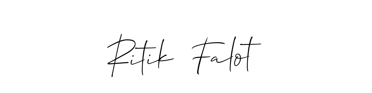 The best way (Allison_Script) to make a short signature is to pick only two or three words in your name. The name Ritik  Falot include a total of six letters. For converting this name. Ritik  Falot signature style 2 images and pictures png