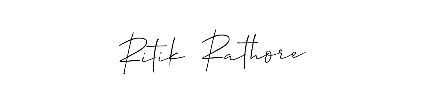 The best way (Allison_Script) to make a short signature is to pick only two or three words in your name. The name Ritik  Rathore include a total of six letters. For converting this name. Ritik  Rathore signature style 2 images and pictures png