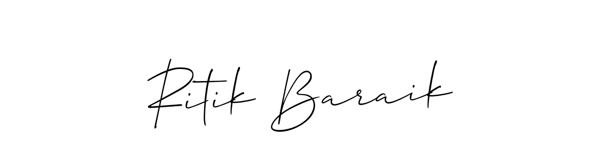 The best way (Allison_Script) to make a short signature is to pick only two or three words in your name. The name Ritik Baraik include a total of six letters. For converting this name. Ritik Baraik signature style 2 images and pictures png